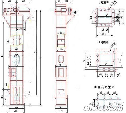 TD斗式提升机外形尺寸图